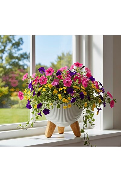 TR Modern Ayaklı Seramik Saksı – 2,4 Lt | Dekoratif Tasarım | 19×19×12 cm