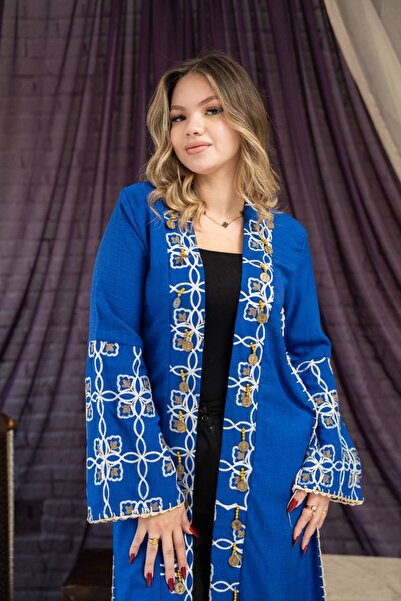 AFandina Luxurious linen abaya with elegant artistic details SM-13. Sizes in ...