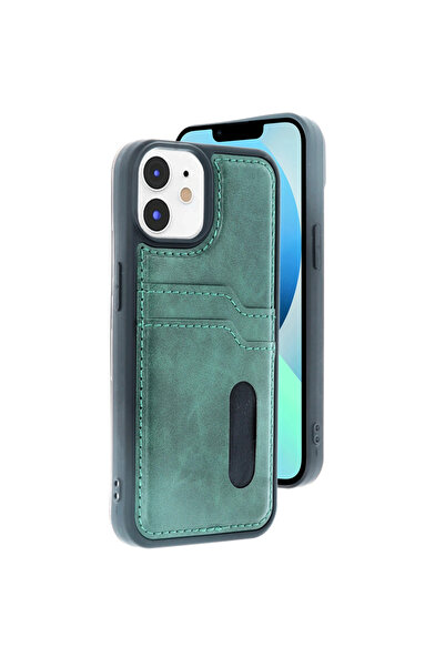 eco port حافظة آيفون 11 حافظة جلدية مع بطاقة سارة - أخضر داكن
