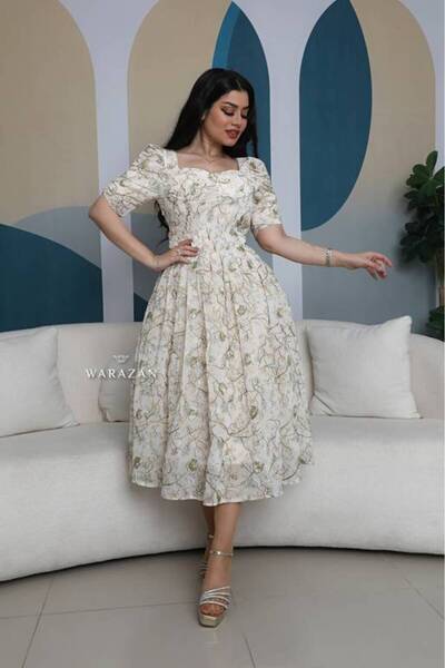 Warazan Floral Midi Dress with Waist Belt