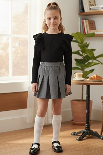 Neva Baby Boutique Girls' Long Sleeve Holiday Blouse with Black and White Col...