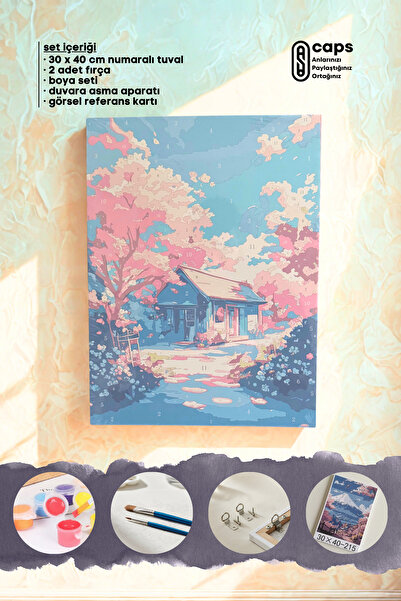caps office Sayılarla Boyama Sakura Bahçesi Temalı Tuval Tablo Seti | 30x40 c...