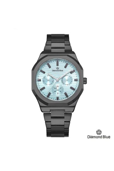 Diamond Blue ساعة دايموند بلو بسور أسود ملكي وصحن (أزرق فاتح)، تصميم عصري يوا...