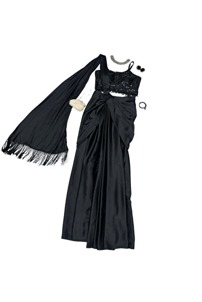 MYSMAR ساري حرير ساتان ياباني أسود - HRT5180 | أسود