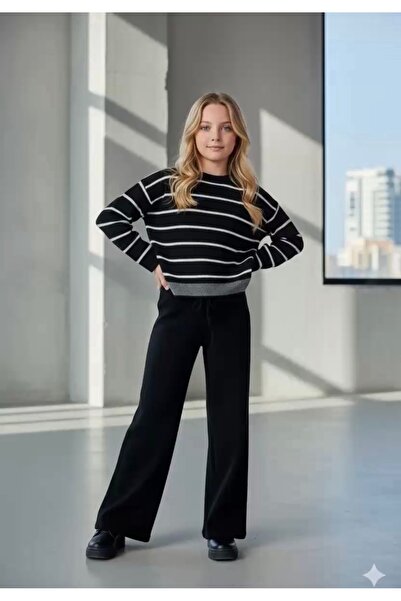 ADA YILDIZ KİDS Set de tricotaje pentru fete, pulover cu dungi, culoare neagr...