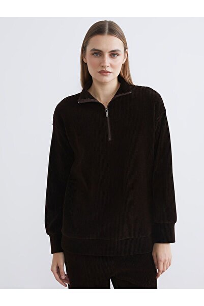 LC Waikiki سويت شيرت LCWAIKIKI Basic ياقة مرتفعة متوسطة الطول قماش مجدّل للسيدات