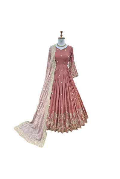 MYSMAR طقم فستان وردي من قماش الجورجيت الصناعي - HRT4291 | وردي