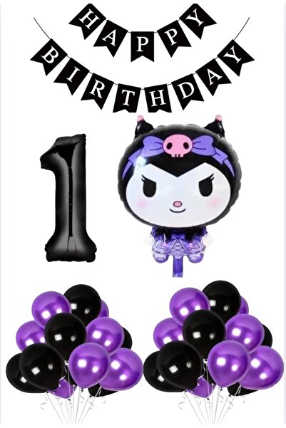 SİNDA Kuromi Doğum Günü Partisi Seti - Yaş Günü Konsepti - Folyo Balon ,Rakam...