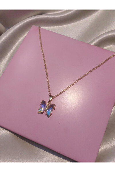 Madam Bikan Gold Renk Minimal Renkli Kelebek Kolye