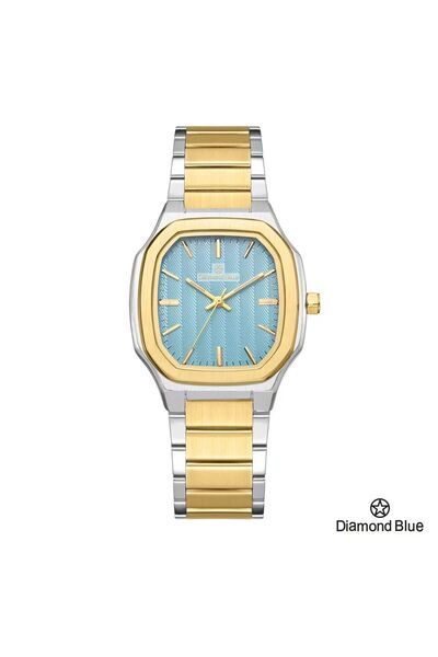 Diamond Blue ساعة دايموند بلو فضي وذهبي بميناء سماوي ناعم، تجسيد للأناقة اليو...