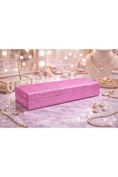 Yerli Pembe Simli Takı ve Makyaj Kutusu