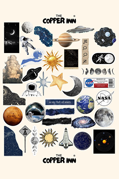The Copper Inn 37 Adet Uzay Galaksi Estetik Sticker Seti Scrapbook Ajanda Bul...