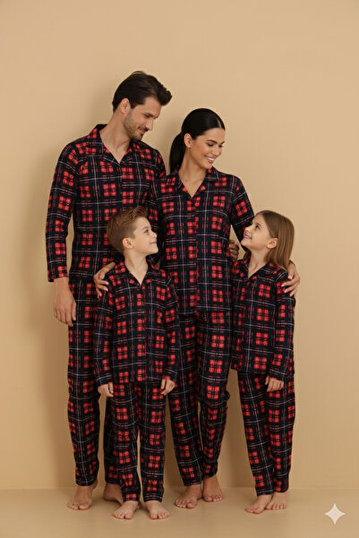 ARN HOMEWEAR aile kombini süet kumaş pijama takımı anne-baba-oğul-kız (tek takım fiyatıdır