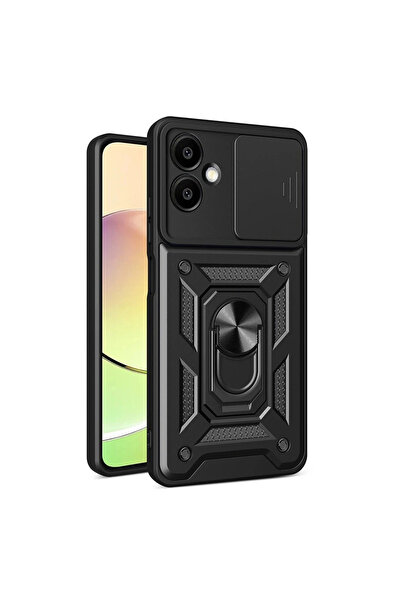 Twin Store غطاء سيليكون لهاتف جالاكسي A07 4G مع حلقة للعدسة - أسود