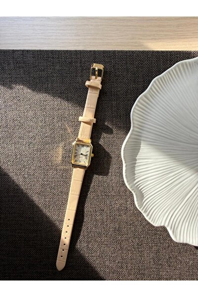 rubsey Retro Minimal Leather Cord Vintage Women's Wristwatch Cream Cord