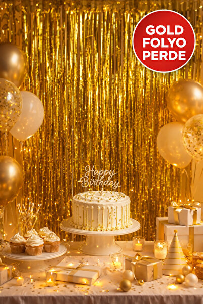 TOYFEST 1 Adet Gold Parlak Parti Perdesi 100x200 cm – Doğum Günü, Baby Shower...