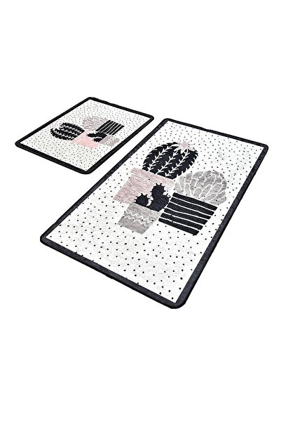 Persera Σετ 2 Covorase baie Three Cactus, 60 x 100 cm, 50 x 60 cm, Antiderapa...