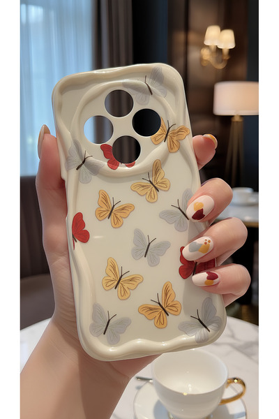 Hatreds Xiaomi Redmi 14C Uyumlu Renkli Kelebek Desenli Dalgalı Kenar Kılıf - ...