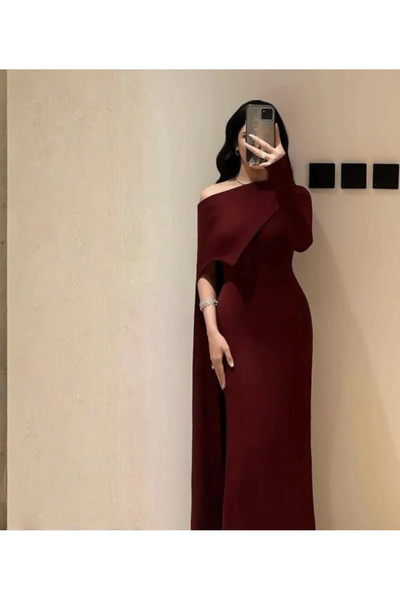 NO BRAND فستان السهرة البرغندي الراقي فخامة تلامس الأناقة