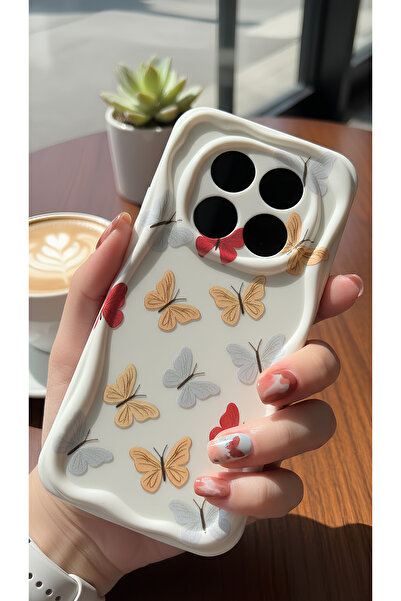 Hatreds Xiaomi Redmi Note 14 Pro Uyumlu Renkli Kelebek Desenli Dalgalı Kenar ...