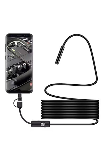 fortrek Endoskop Yılan Video Kamera Led'li 5 Metre 7 Mm Sert Kablo