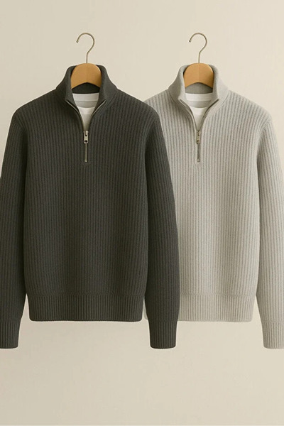 BLACK MODBLACK اشتر 2 وادفع مقابل 1 ميزة مجموعة الرجال سيلانيك محبوك نصف سحاب سترة الشتاء