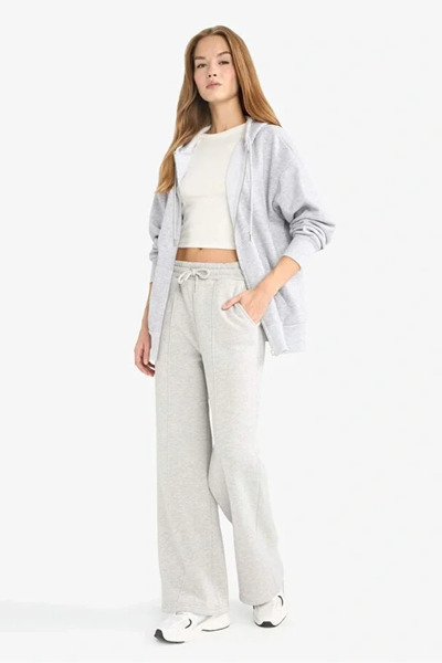 BLACK MODBLACK Straight Fit Elastic Waist Thick Trackpants with Lace-Up Pockets Long Length Basic Solid Color