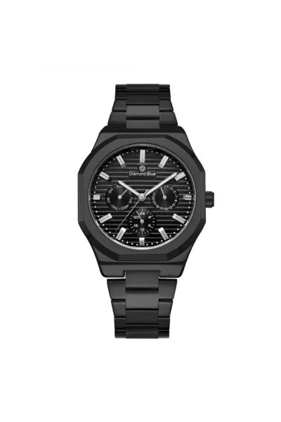 Diamond Blue ساعة دايموند بلو بسور أسود وصحن أسود، فخامة اللون الكامل لجاذبية لا تقاوم.