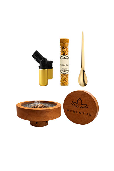 PERLOTUS مجموعة تدخين الويسكي الخشبية (تاش، مبخرة، جهاز مع مصفاة، ملعقة) هدية رأس السنة