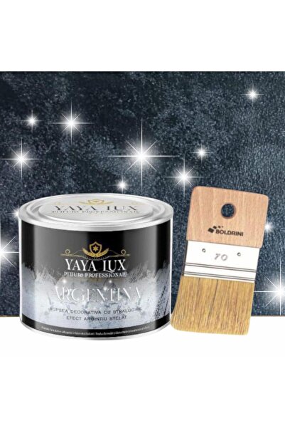 YaYa Color Vopsea decorativa de Lux, Argentina, cu Efect 3D Stelat, Negru, 0.5 Litri si Pensula 70 mm