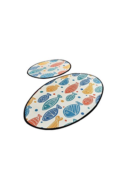 Persera Σετ 2 Covorase baie Fish Colorful, 60 x 100 cm, 50 x 60 cm, Αντιθεραπ...