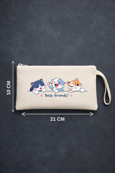 Maki Craft حامل أقلام قماشي بسحاب مطبوع مع كتابة 'أفضل الأصدقاء القطط اللطيفة...