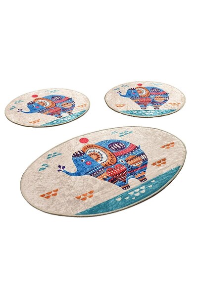 Persera Σετ 3 Covorase baie Etnic Oval, 60 x 100 cm, 50 x 60 cm, Αντιθεραπευτ...