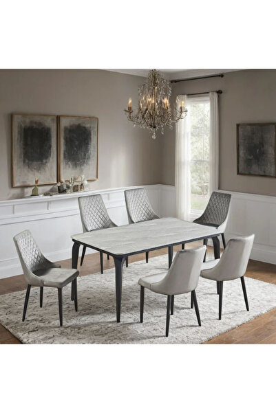 Tasamem Dafia Marble dining table 6 chairs