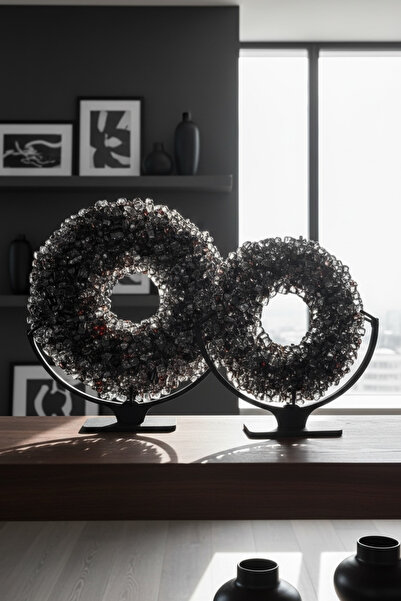 Home Füzyon Cam Dekor 2’li Set - Bubble Disk SİYAH - Ofis/ Ev Hediy