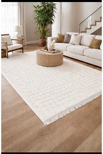 AKSU BUBBLE PELUŞ PUFFY KREM SAÇAKLI YIKANABİLİR KAYMAZ TABAN MUTFAK SALON AN...