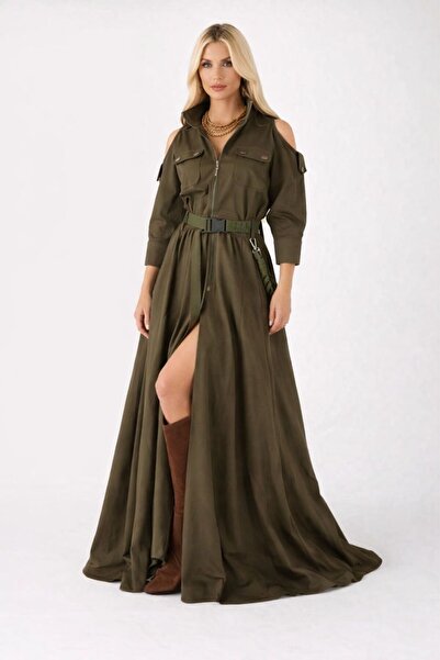 ALYEL NAKER Önden Fermuarlı & Omzu Açık Maxi Boy Özel Tasarım Elbise