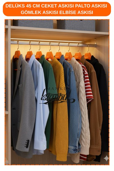 Manken İstanbul 5 Pieces Orange 45 cm Special Production Coat Hangers, Coat Hangers, Clothes Hangers, Shirt Hangers