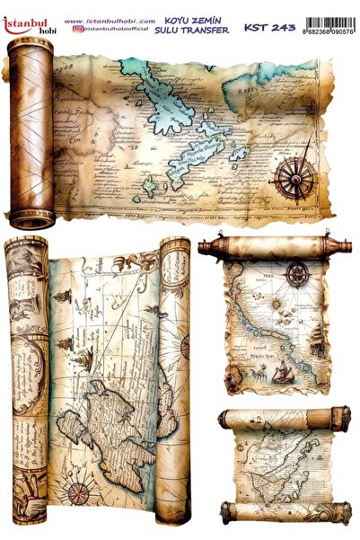 İstanbul Hobi Koyu Zemin Sulu Transfer Kağıdı 25x35cm KST-243 Pusula Harita