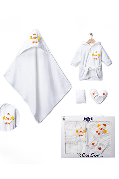 Ens Group Avm 0–2 Yaş Bebek Bornoz Seti %100 Pamuk Civciv Figürlü 4 Parça (Bornoz + Havlu + Terlik + Kese)