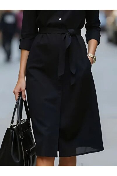 DRESSIFY WOMEN’S FASHION Γυναικείο μακρυμάνικο φόρεμα με λαιμόκοψη και ζώνη σ...