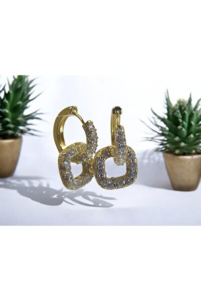 stainless steell Zikron Taşlı Gold Halka Küpe