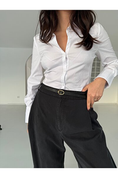 coaksco Zarif Gold Tokalı Siyah İnce Kadın Kemeri