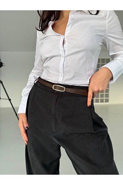 coaksco Curea minimalistă dreptunghiulară bombată pentru femei, maro amar