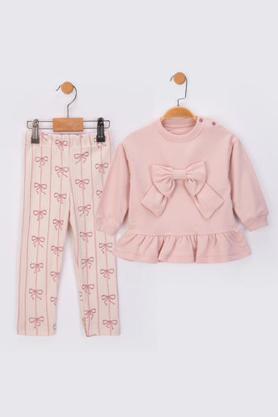 baby flamindo طقم أطفال مكون من قطعتين مع بنطلون ضيق مطبوع بفيونكة