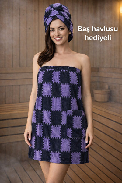 LUNGA VİTA Export Sauna Skirt Buttoned Beach and Sauna Towel 100% Cotton Velcro Elastic Towel Bathrobe