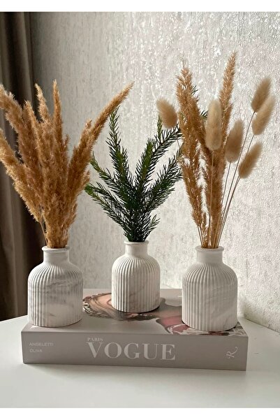 Dekor 3 lü modern mermer desen vazo