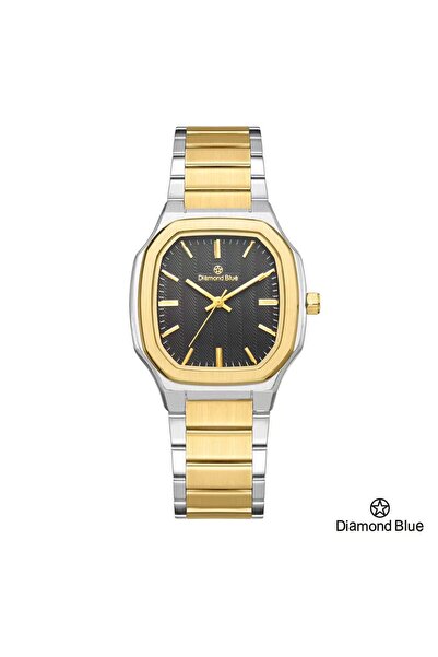 Diamond Blue ساعة دايموند بلو رجالية، سور فضي وذهبي وصحن أسود، لمسة ملكية في معصمك.
