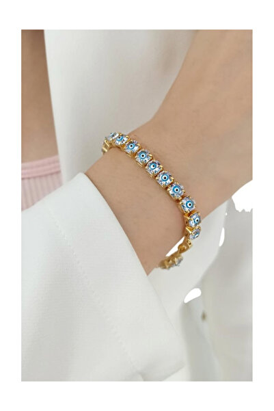 Toz Vintage Ferlis Evil Eye Stone Detailed Gold Color Stylish Design Vintage Retro Bracelet