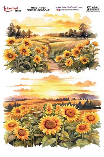 İstanbul Hobi Brass Decoupage Paper 30X42Cm Pt-1691 Sunflower Landscape